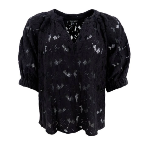 Black Colour Nelly Flower Puff Bluse